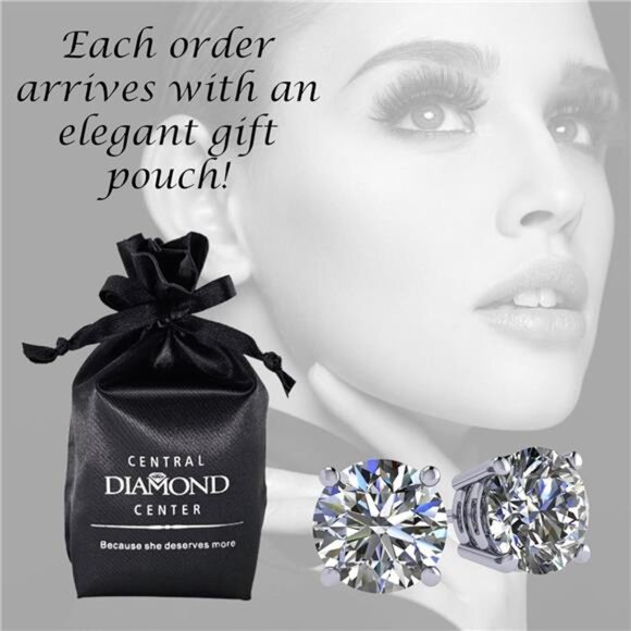 14K Solid Gold Post & Silver Simulated Diamond Stud Earrings-cubic zirconia - Picture 6 of 7